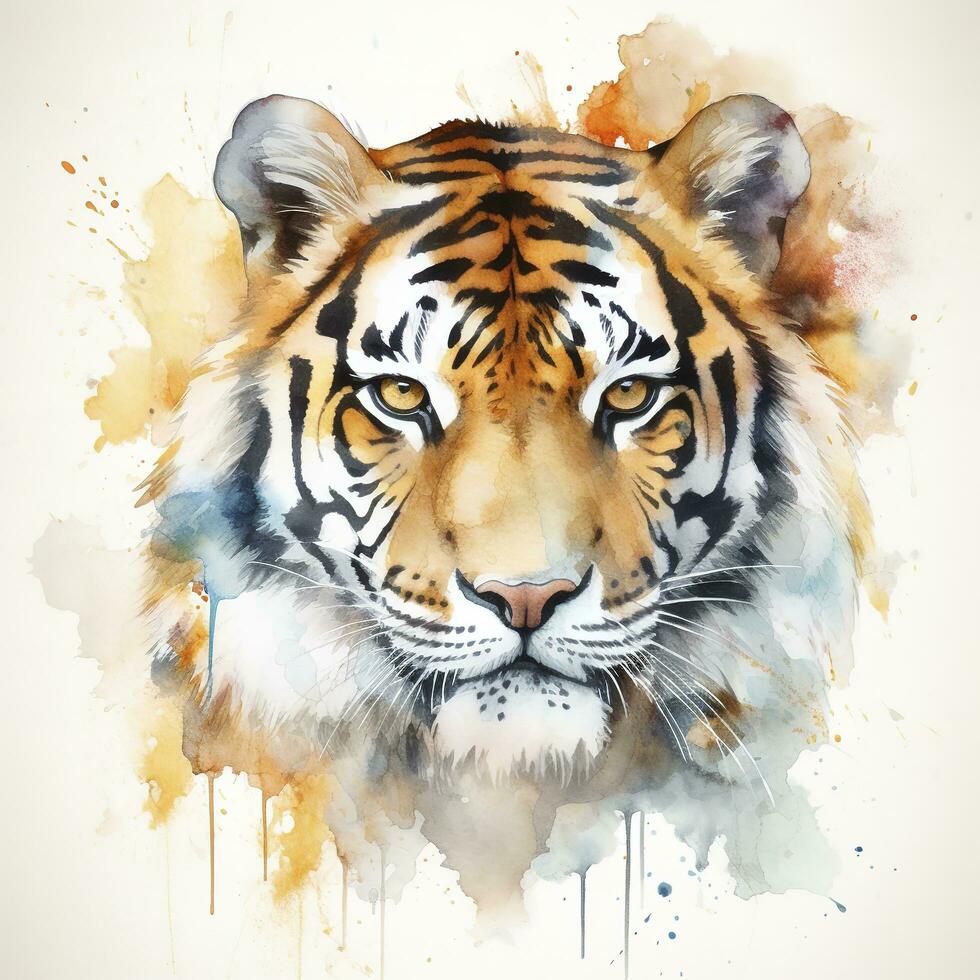 aislado Tigre acuarela salpicaduras con tinta cuadro, Ilustracion arte, generar ai foto