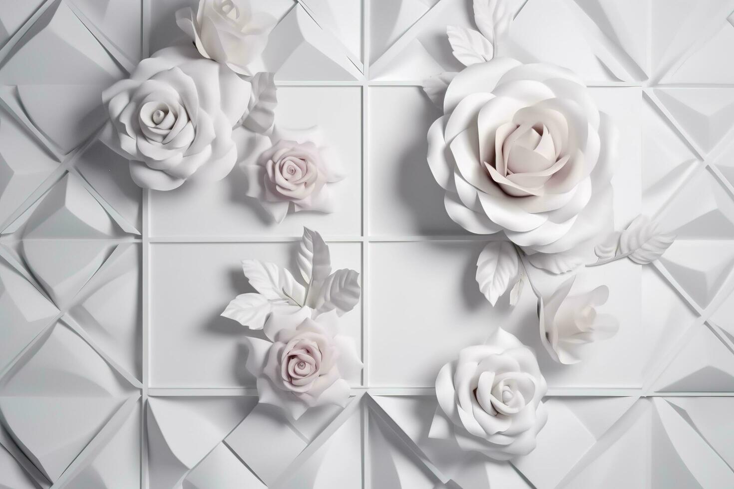 3d classic wallpaper. rose flowers on a light gray background with