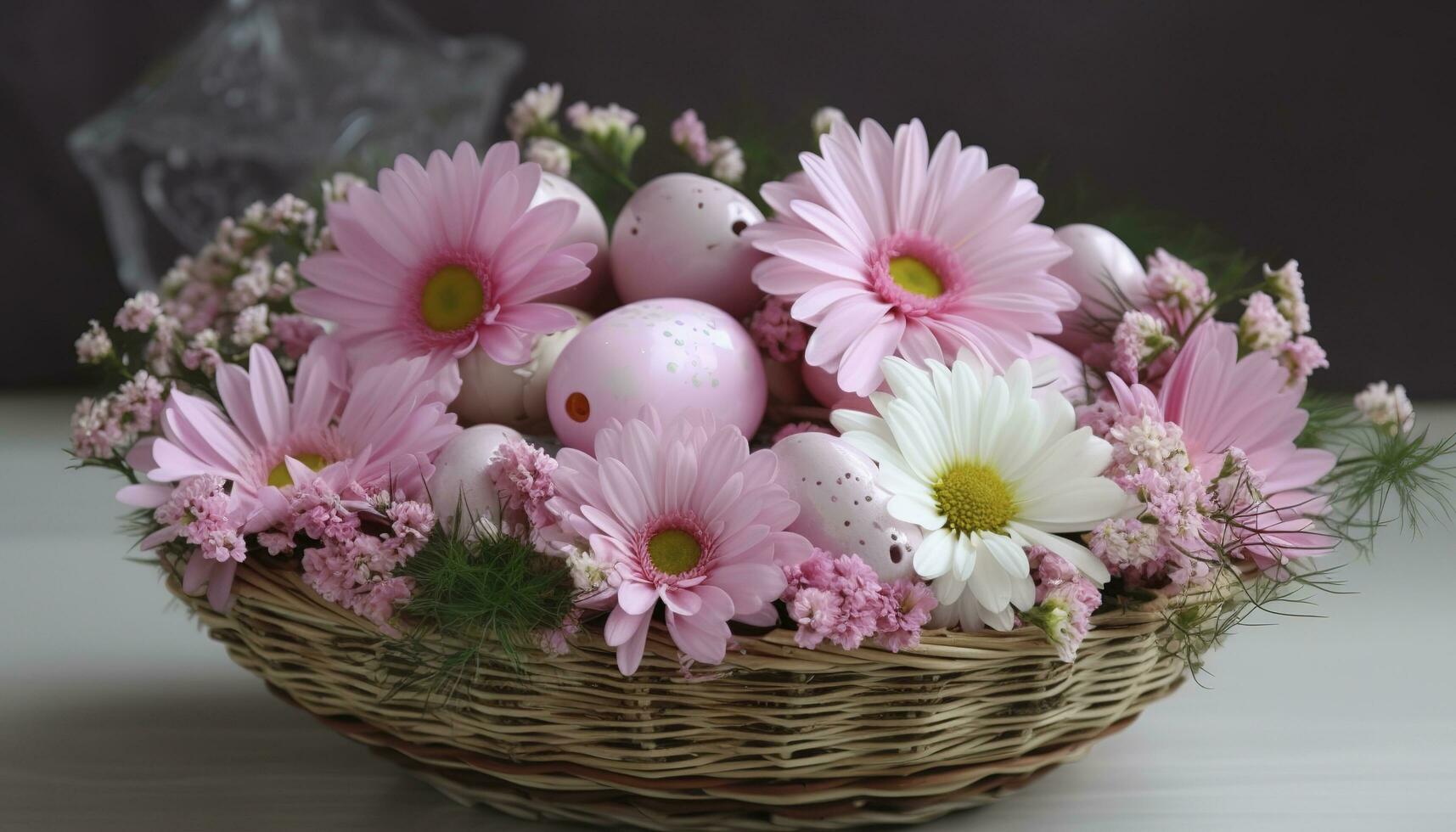 Pink Spring Flower Arrangement, Easter Decoration, generate ai photo
