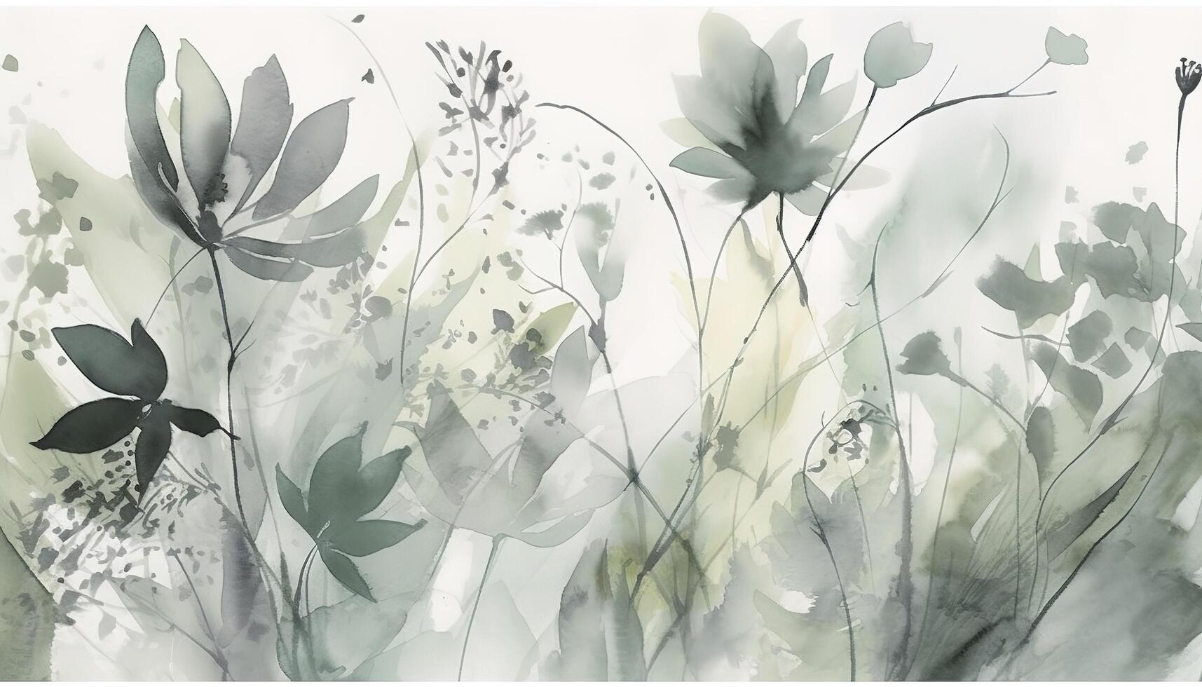 a white and green floral wallpaper with lots of leaves and flowers on the side of the wall and the bottom half of the wall. photo