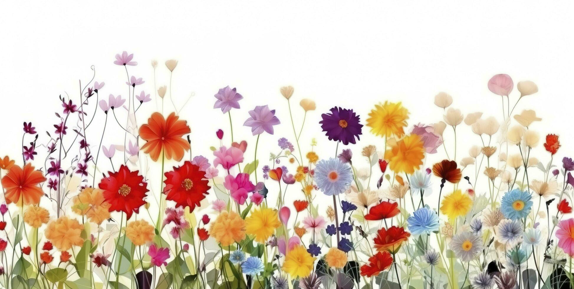 Abstract floral art background vector. Wallpaper of spring colorful flowers garden. Isolated on white for greeting cards, Easter, thanksgiving. Spring set, background , generate ai photo