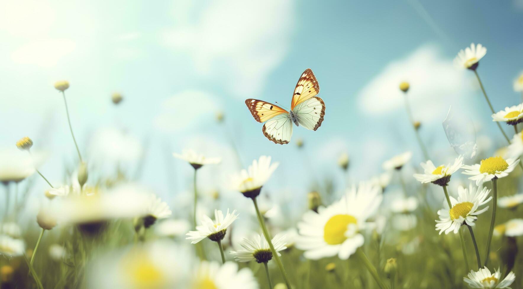 abstract nature spring Background, spring flower and butterfly, generate ai photo