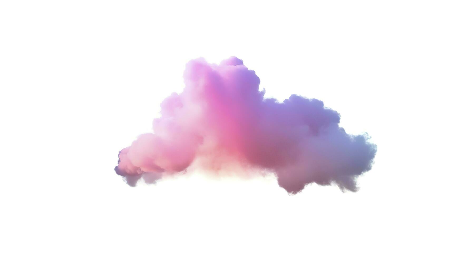 3d render, glowing colorful soft cloud isolated on white background. Fluffy cumulus atmosphere phenomenon. Realistic sky clip art element, generate ai photo