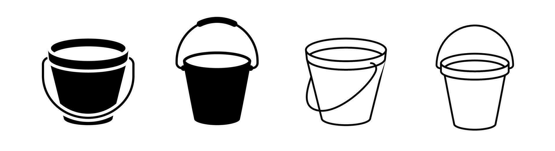 Set of 4 bucket icon flat glyph style and outlined editable stroke, clipart design template vector