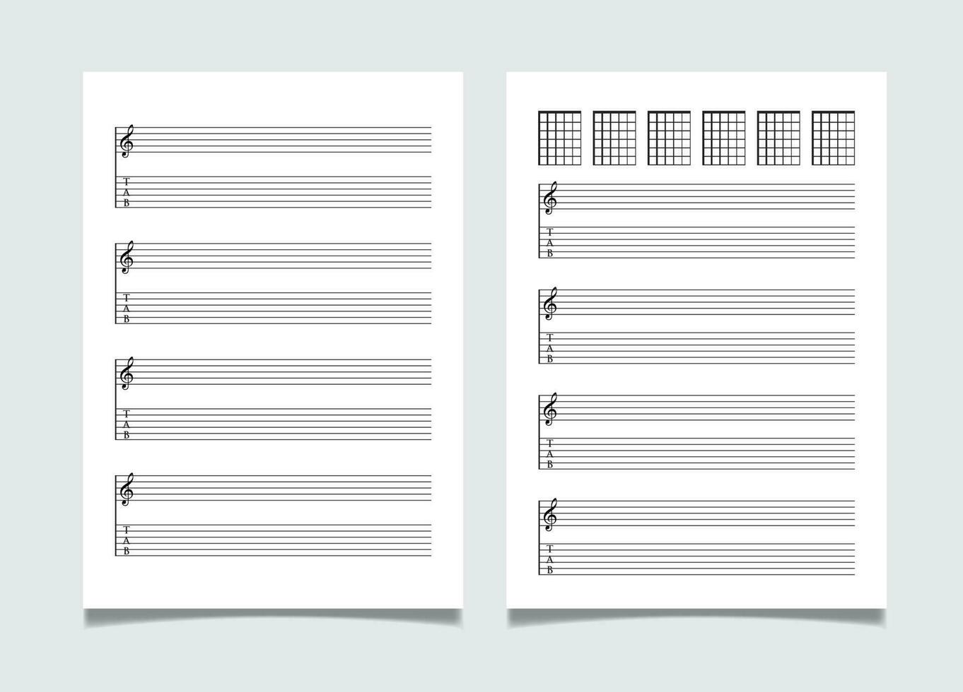 Grid paper music notation and tablature template for guitar, A4 size vector