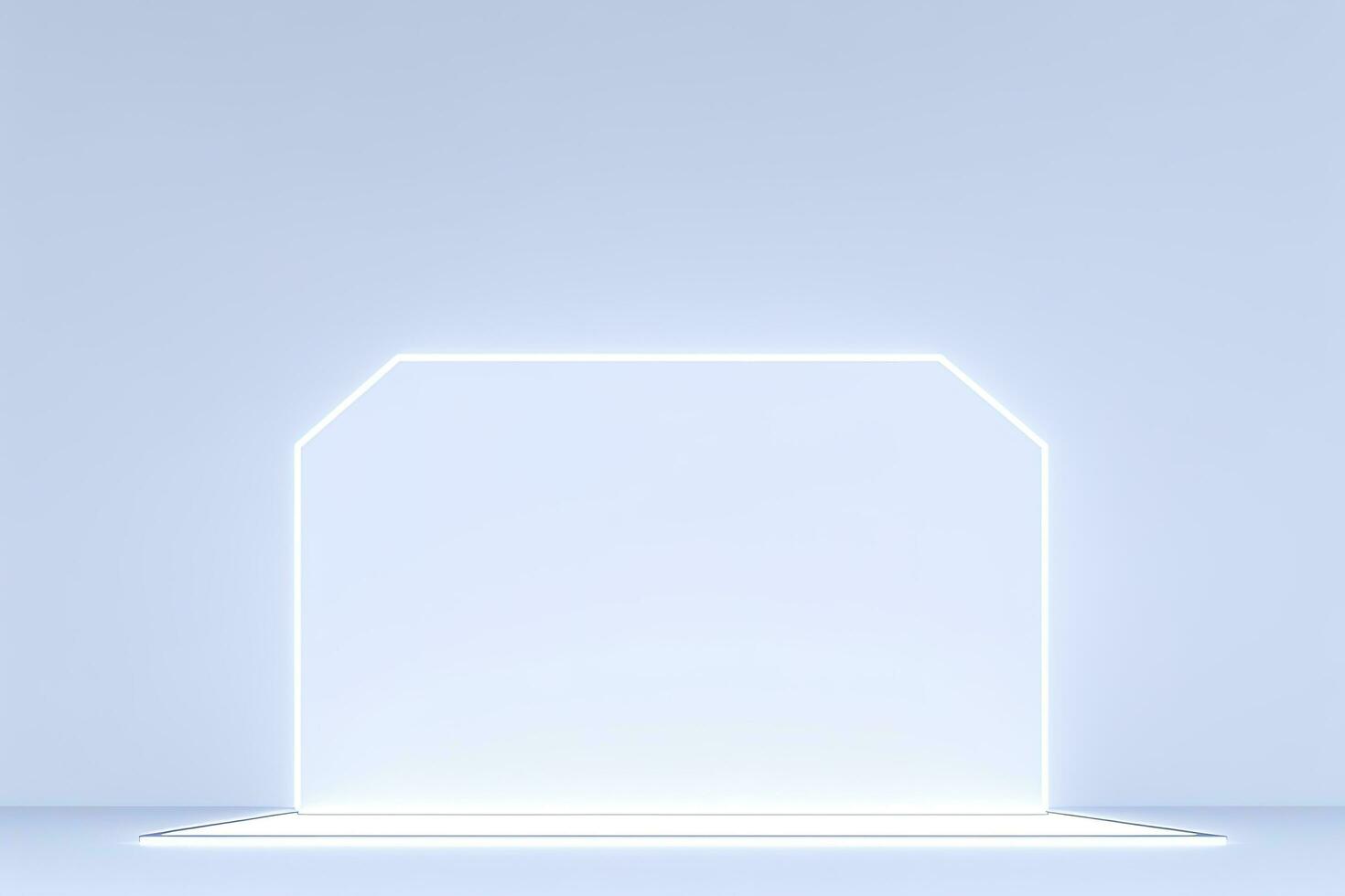 Realistic podium display with neon white lights, Product display background with light frame, White prodium product display with light effect, neon lights background, generate ai photo