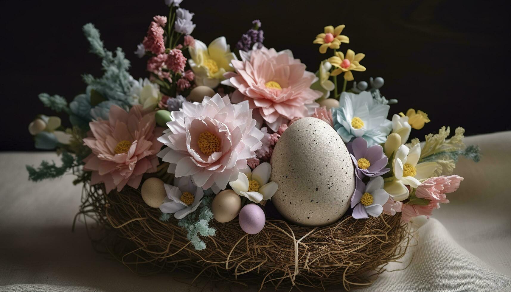 Easter Egg Decoration With Flower Bouquet, generate ai photo