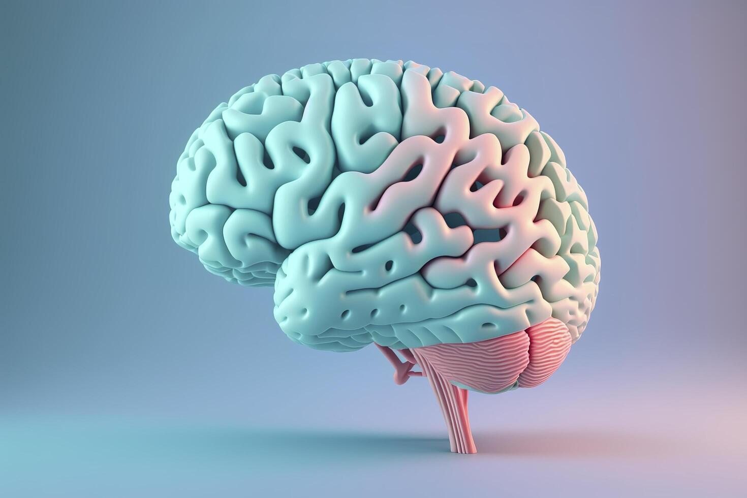 3d human brain pastel colors on blue background, . photo