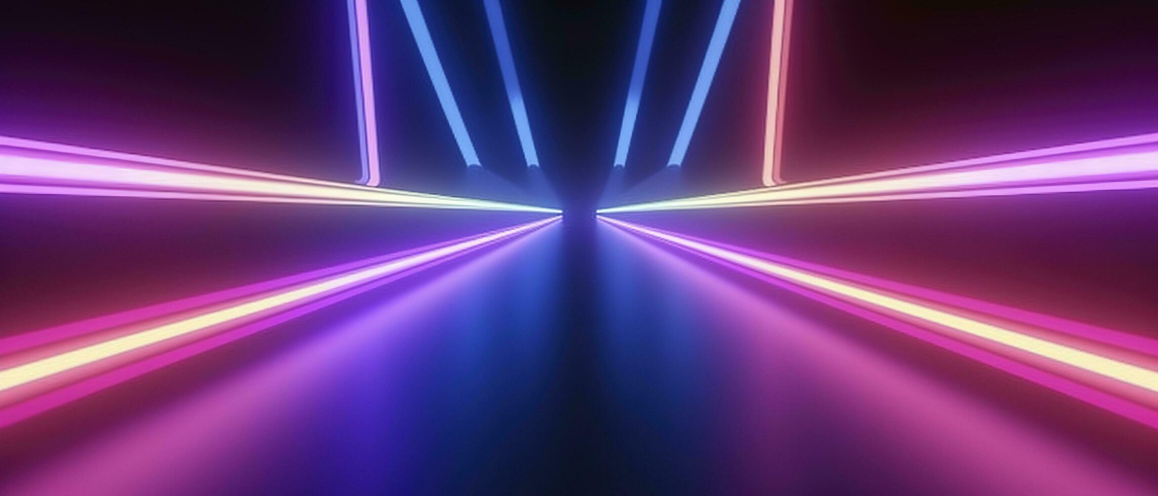 3d rendering, rounded pink blue neon lines, glowing in the dark. Abstract minimalist geometric background. Ultraviolet spectrum. Cyber space. Futuristic wallpaper, generate ai photo
