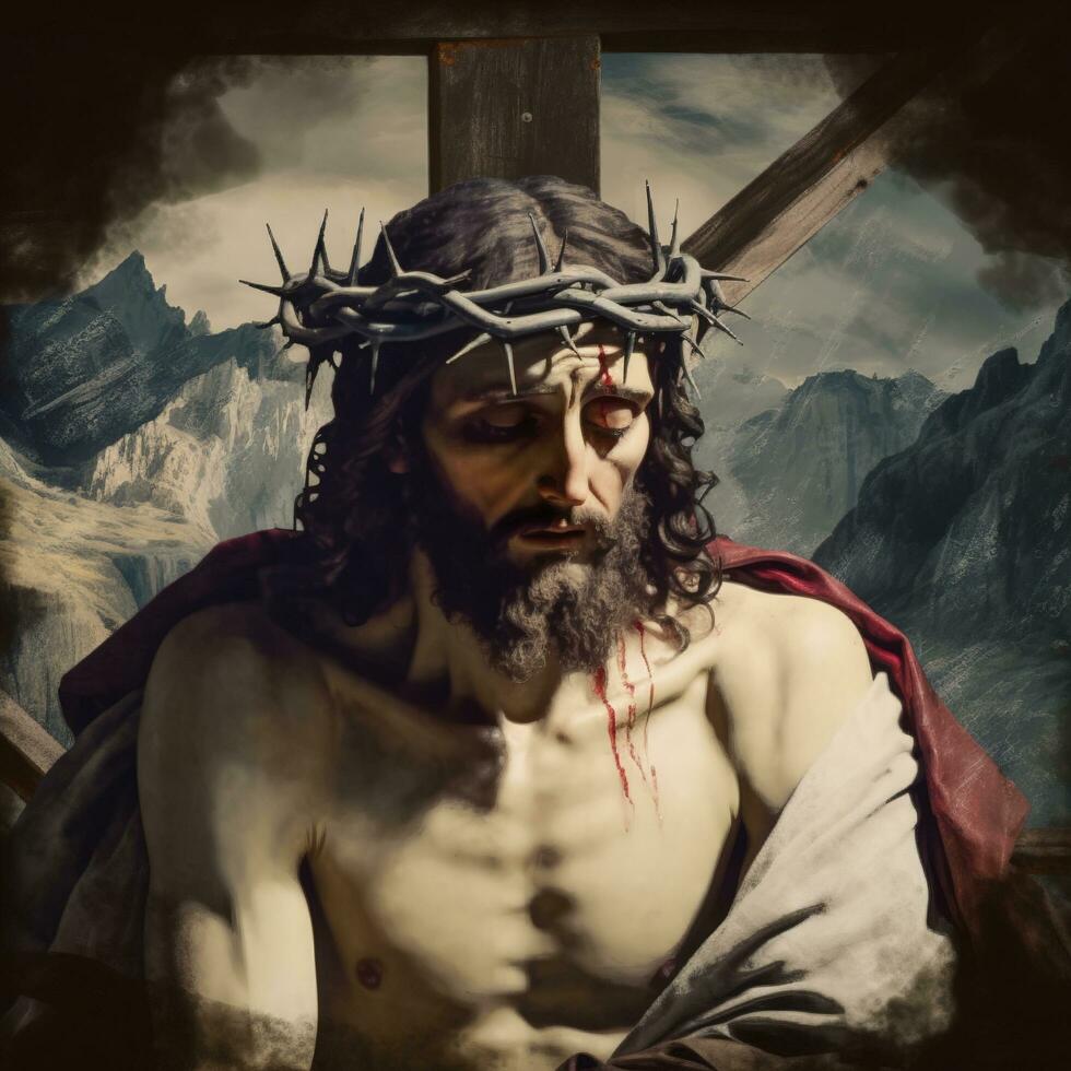 The sufferings of Jesus Christ in the crown of thorns. AI generativ. photo