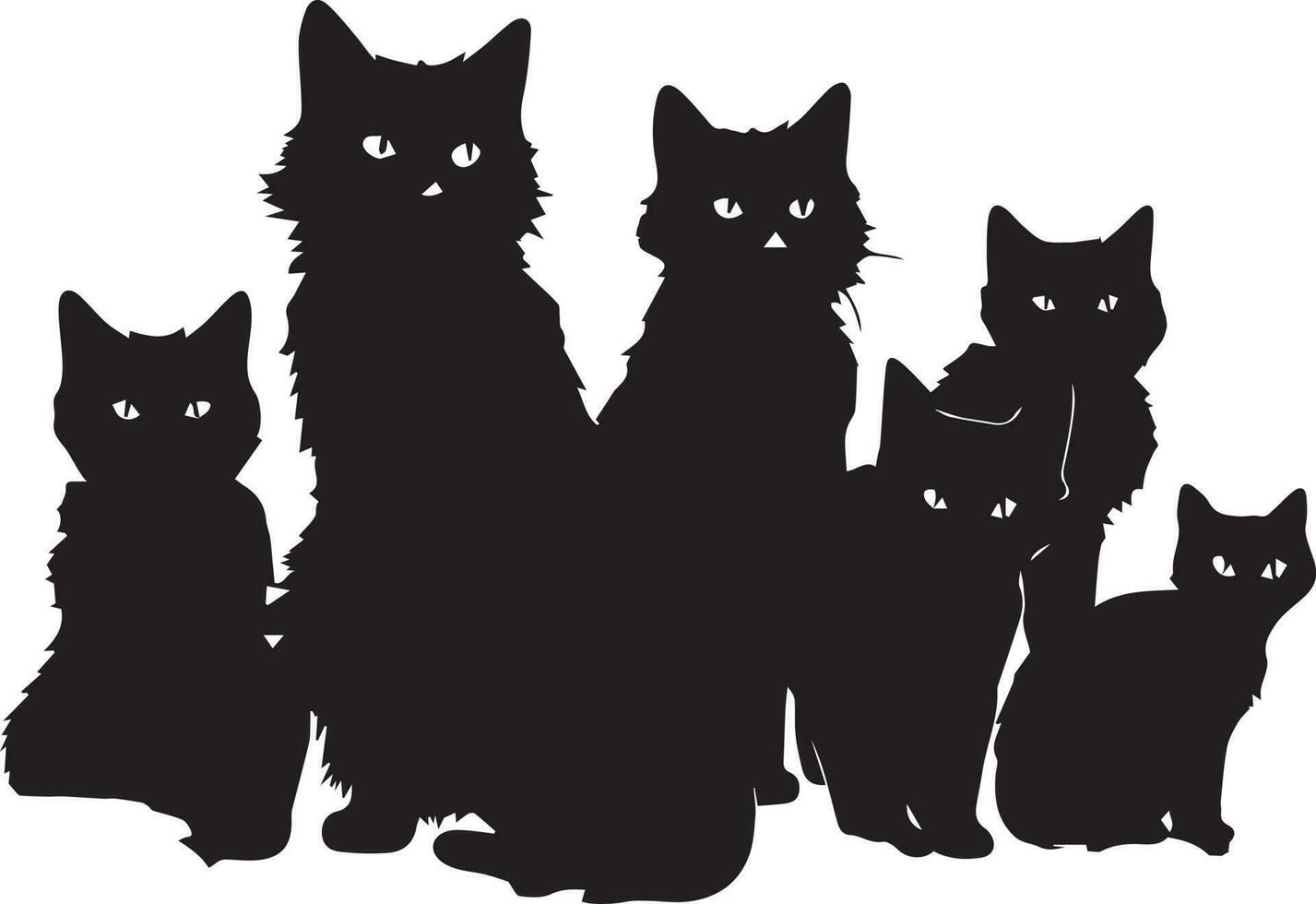 un conjunto de silueta familia gato vector ilustración.