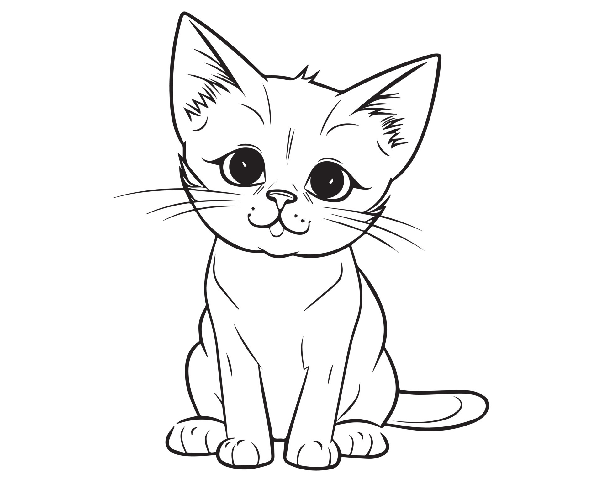 Cute kitten. Hand drawing coloring for kids and adults. Beautiful