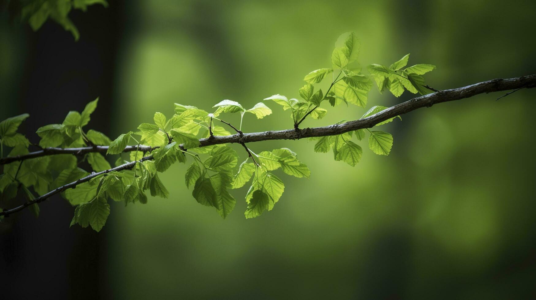 Earth Day and World Environment Day, Spring, Tropical tree leaves and branch with beautiful green forest background, generate ai photo