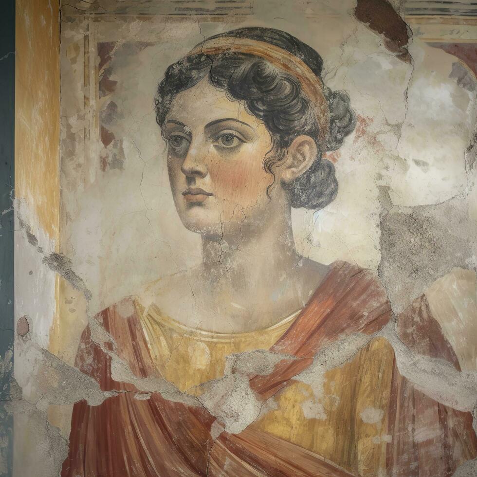 Fresco portrait of woman from Pompei ruins, ancient Rome, Italy, generate ai photo