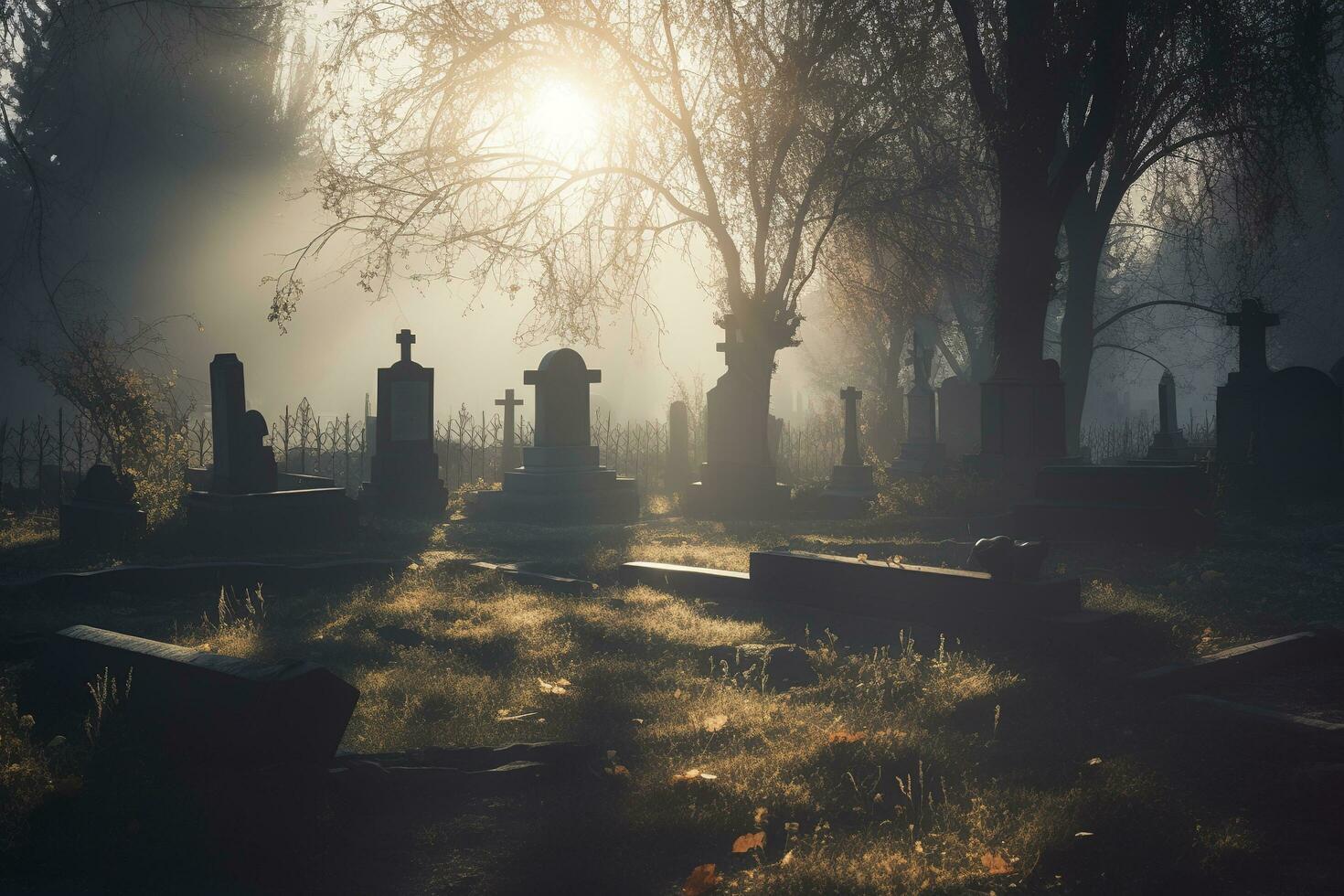 morning at the cemetery, generate ai photo