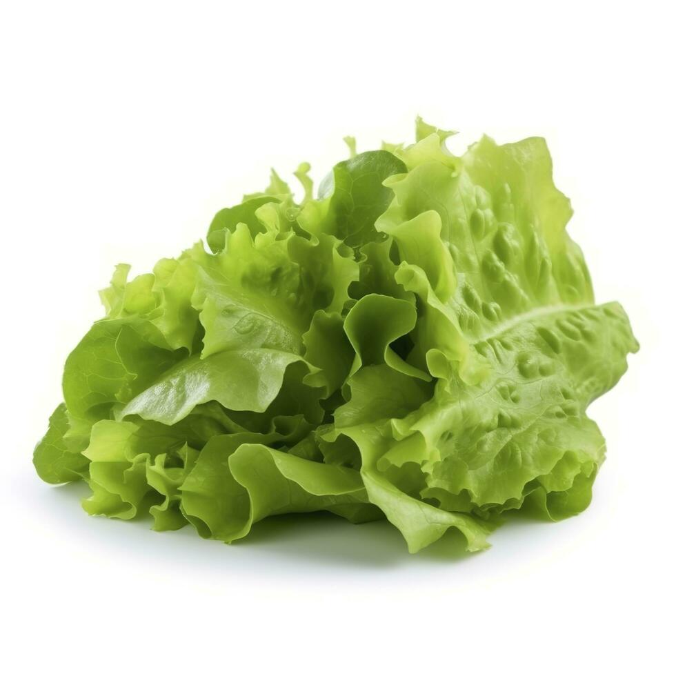 fresh green lettuce salad leaves isolated on white background, generate ai photo