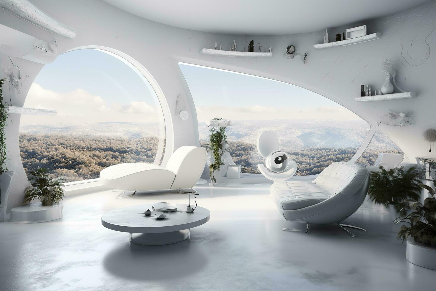 Concept art illustration of sci-fi futuristic interior of space station, generate ai photo