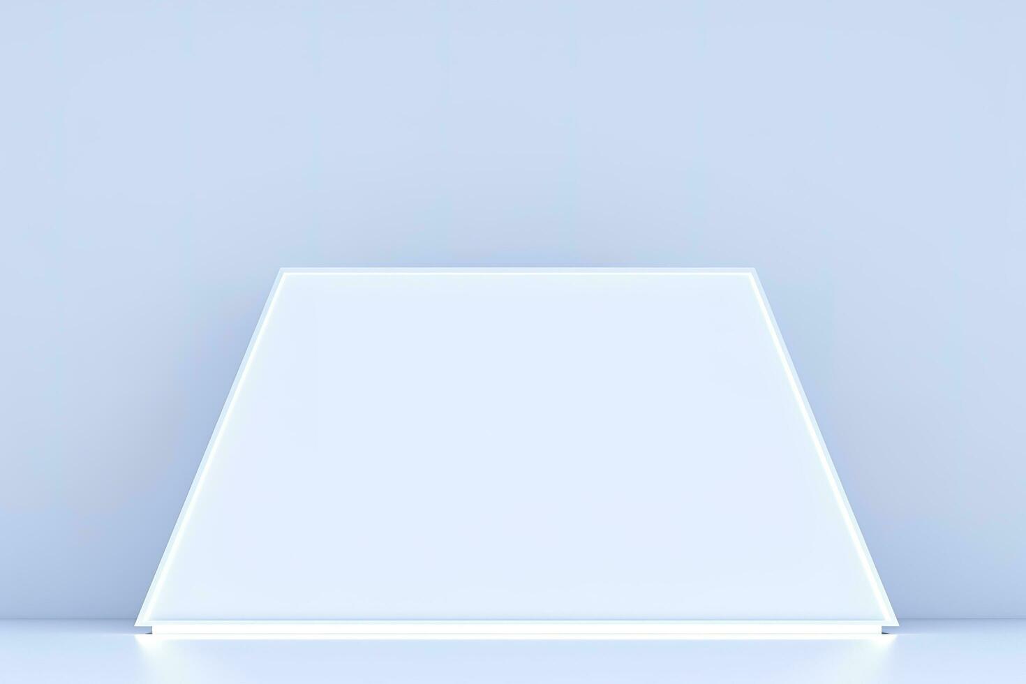 Realistic podium display with neon white lights, Product display background with light frame, White prodium product display with light effect, neon lights background, generate ai photo
