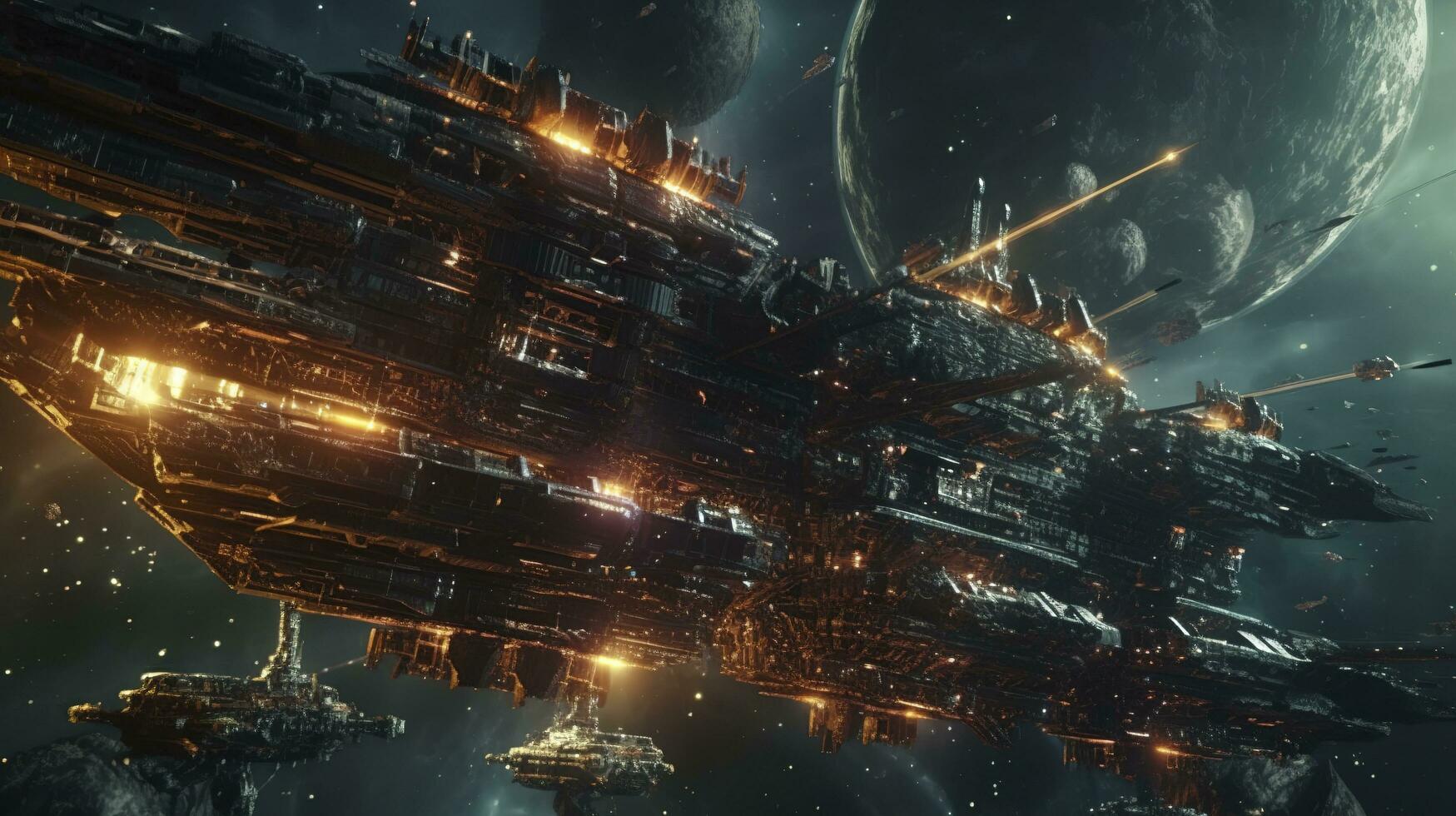 Large space battleship in deep space. futuristic, militaristic, sci-fi, 4k,  unreal render, astrokings