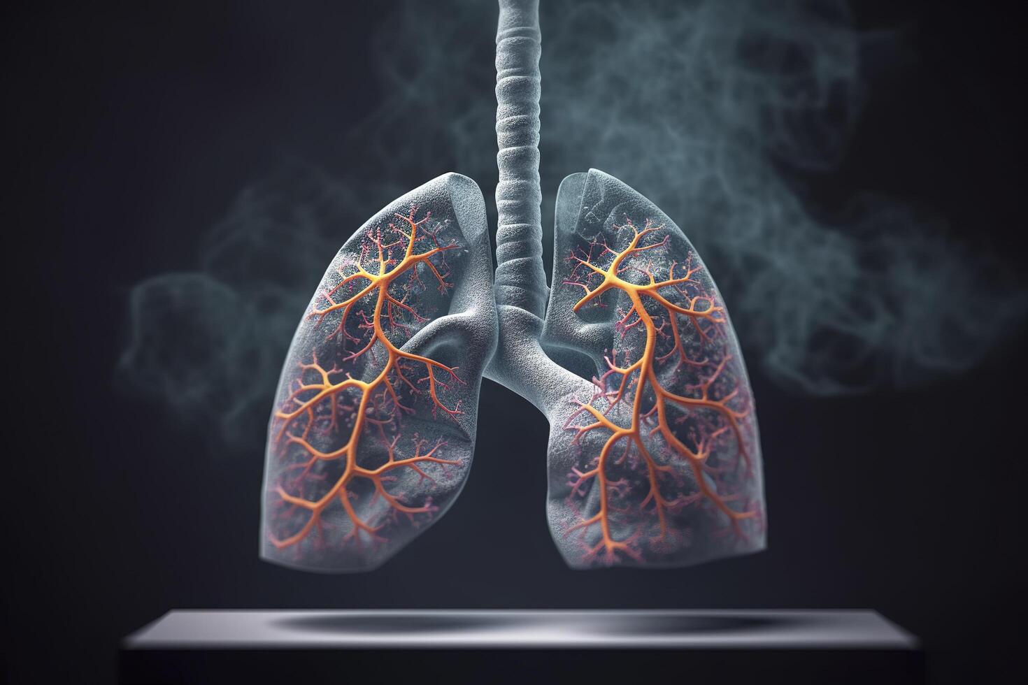 humano livianos con fumar, pulmón enfermedad desde de fumar, pm 2.5 y aire contaminación humana pulmón modelo enfermedad, pulmón cáncer, y pulmón enfermedad, generativo ai foto