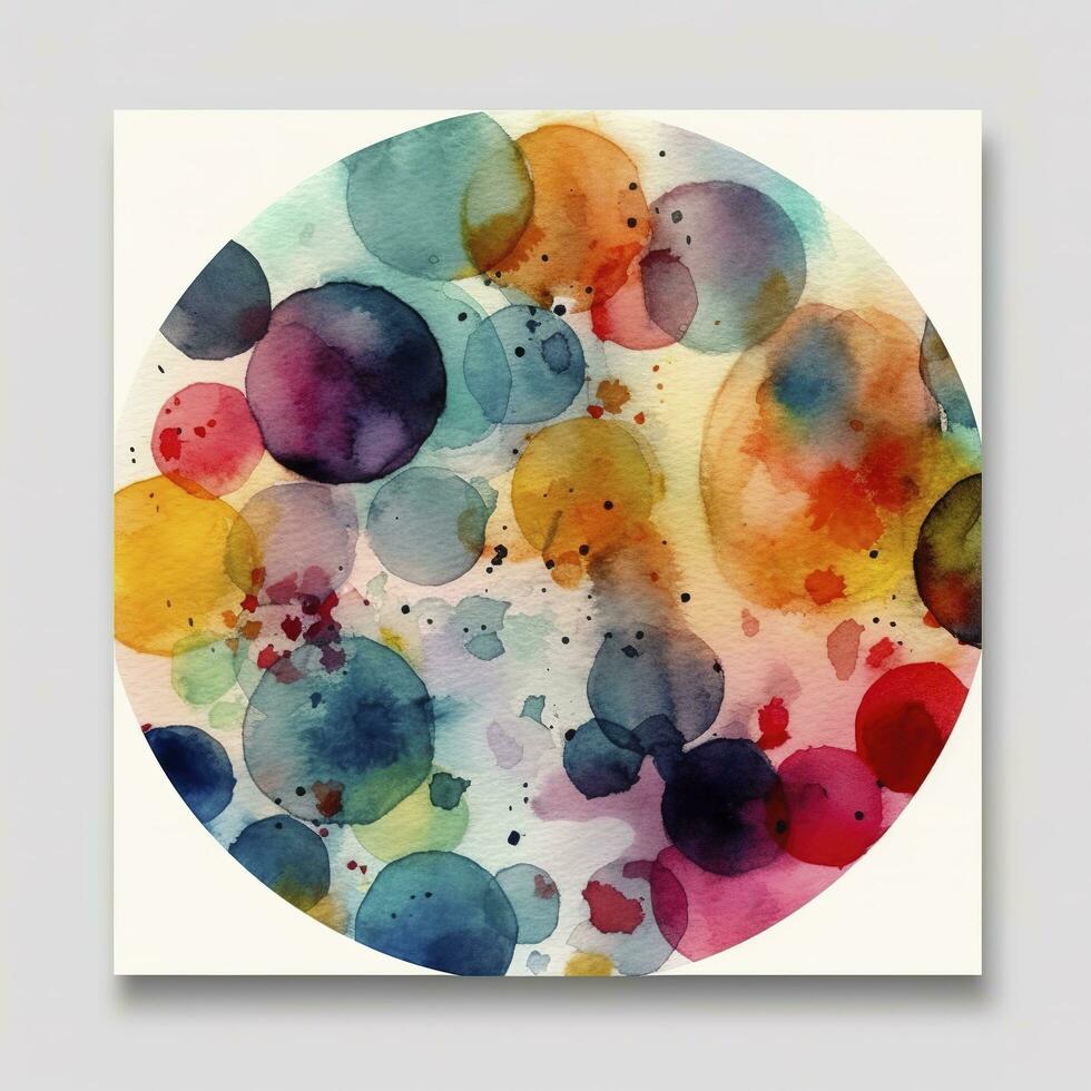 Collection of vibrant colorful watercolor circles isolated on white background. Cute bright textured hand painted round elements for kids textile design, wrapping paper, stickers, labels, generate ai photo