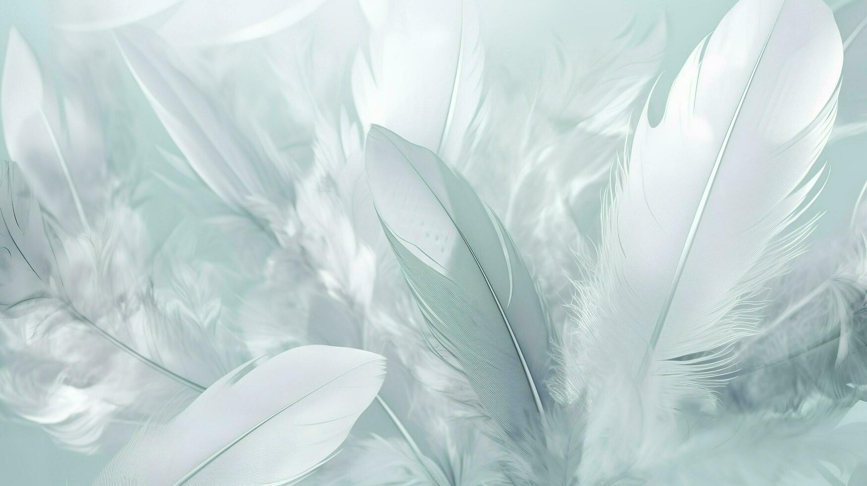 a bright blue background with one white feather, in the style of soft and dreamy pastels, glimmering light effects, nature inspired imagery, fairycore, soft focal points, generate ai photo
