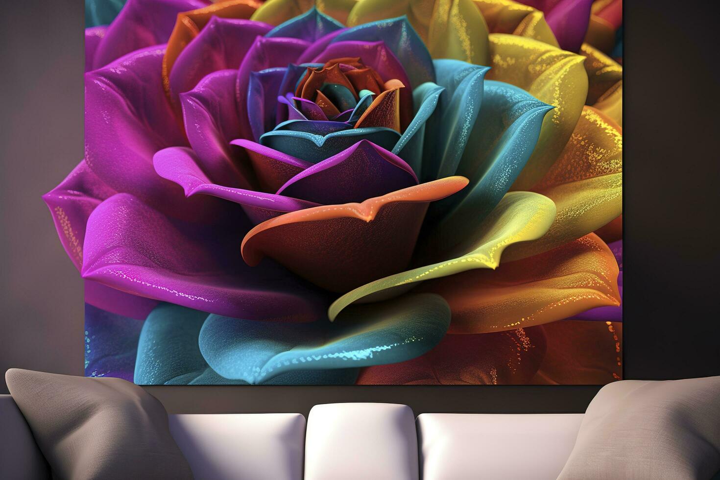3d colorful flower. for canvas print interior wall decor, generate ai photo