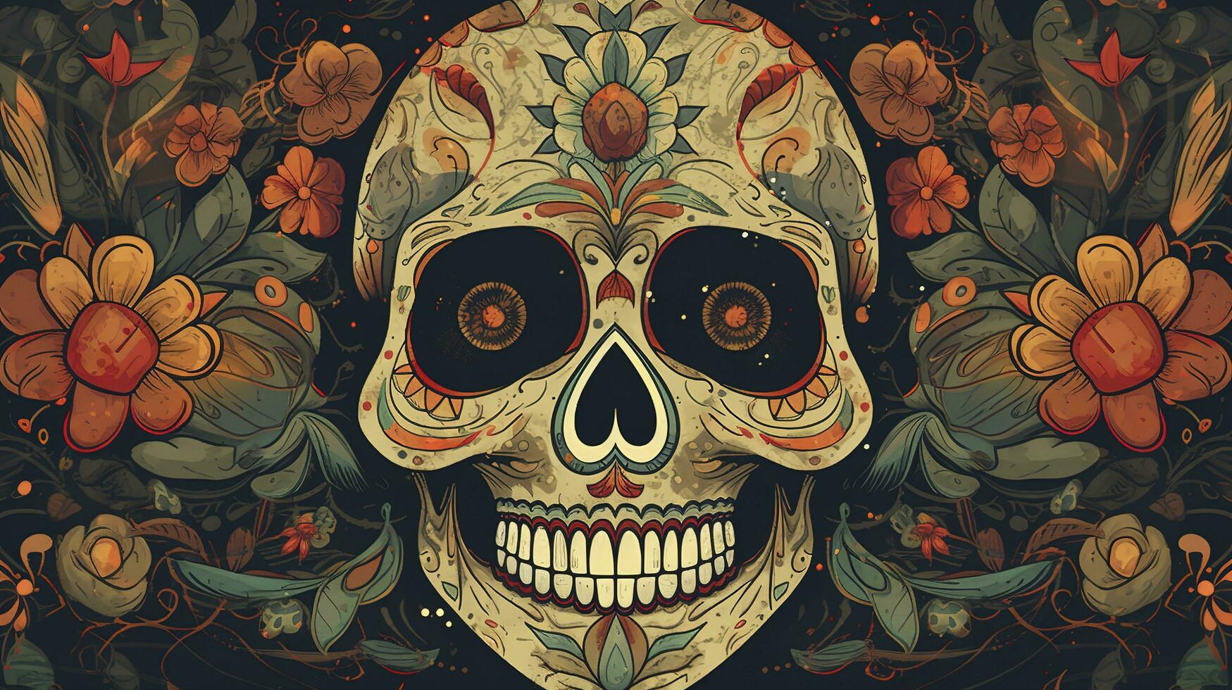 Day of the Dead skulls. Dia de los Muertos. Day of the Dead and Mexican Halloween background. Mexican tradition festival. Day of the dead sugar skull. Dia de los Muertos, generate ai photo