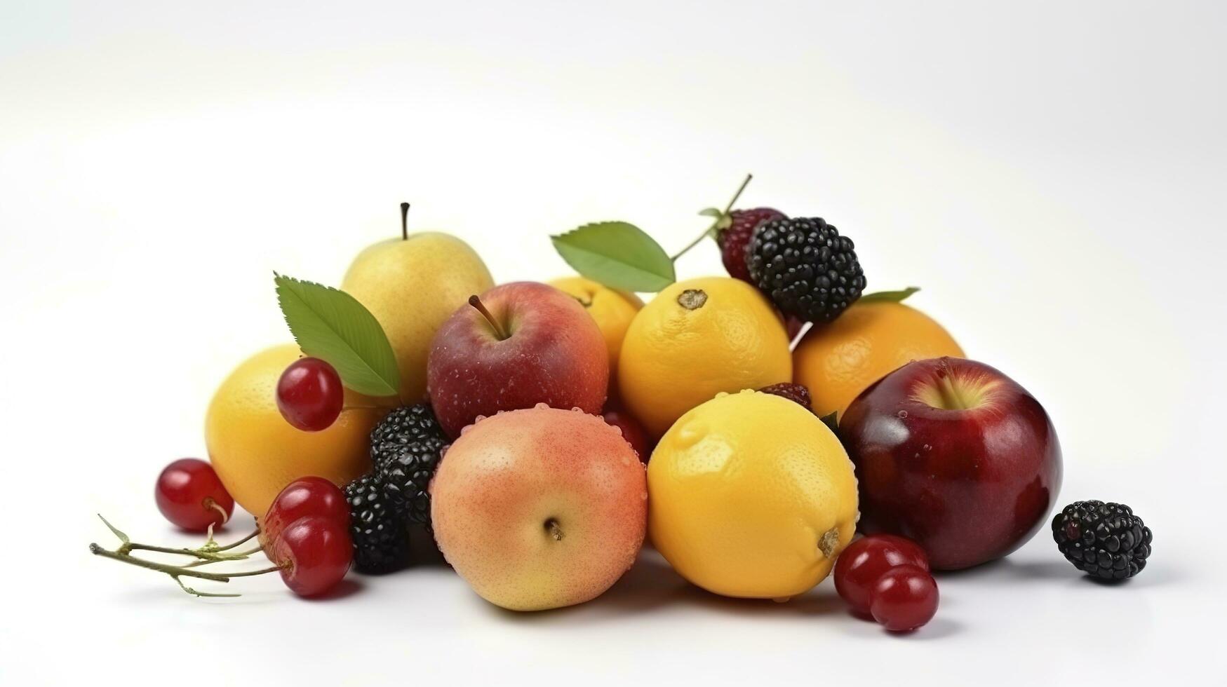 Ripe fruits isolated on white background, generate ai photo