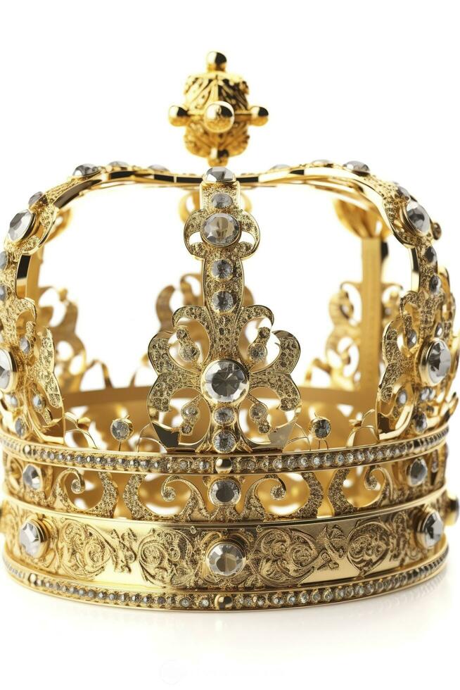 Golden crown mascot. Vector illustration isolated on white background. Good for logos, icons, posters, stickers, generate ai photo