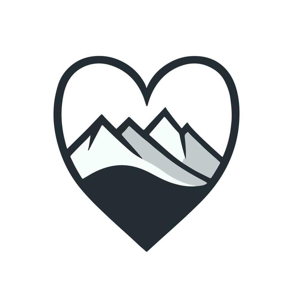 Heart icon with mountains in the middle. Mountains logo concept. vector