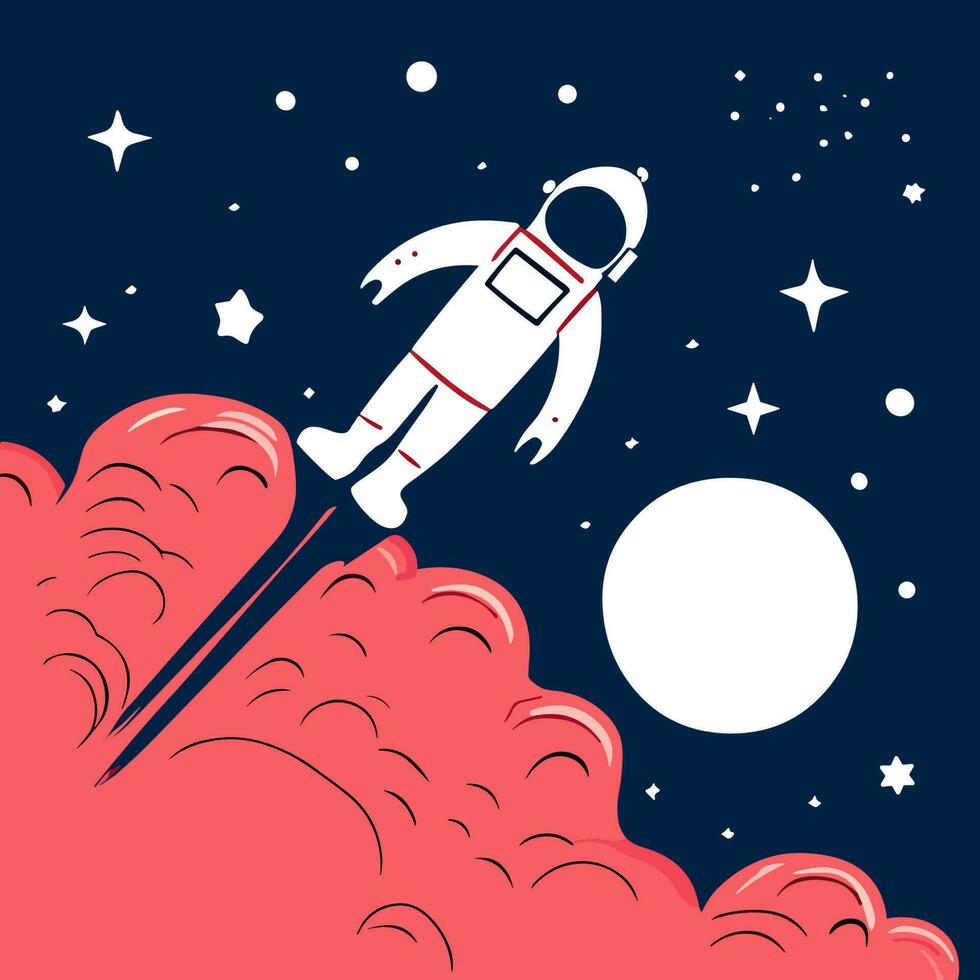 Vector illustration of an astronaut floating in the clouds.