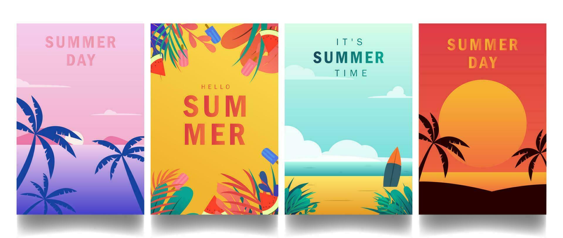 simple modern summer theme design vertical template background for card, poster and banner design. set vector illustration EPS10