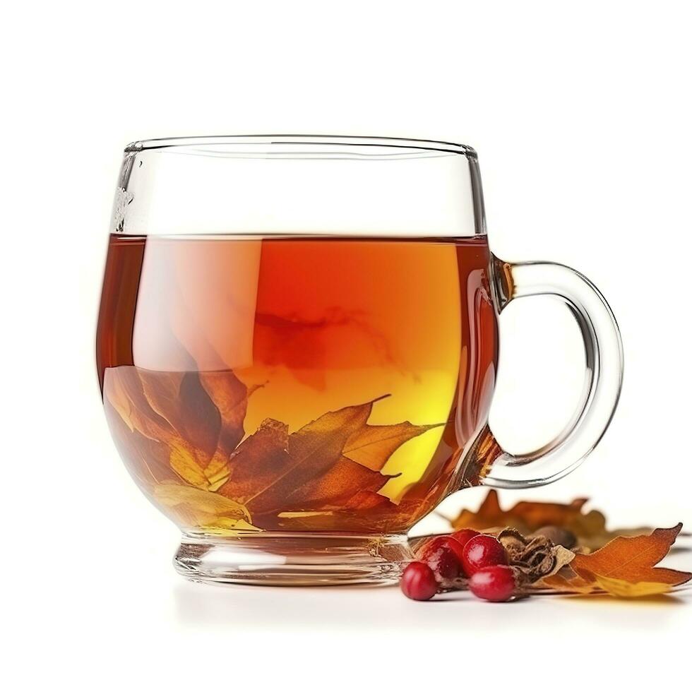 Glass cup of hot aromatic tea isolated on white background, generate ai photo