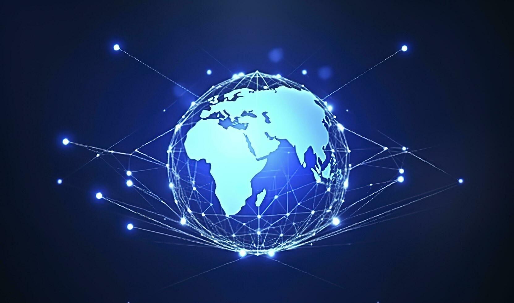 Global network on Earth concept. 3D rendering, World map point. Big data analytics and business concept, world map point and line composition concept of global business, generate ai photo