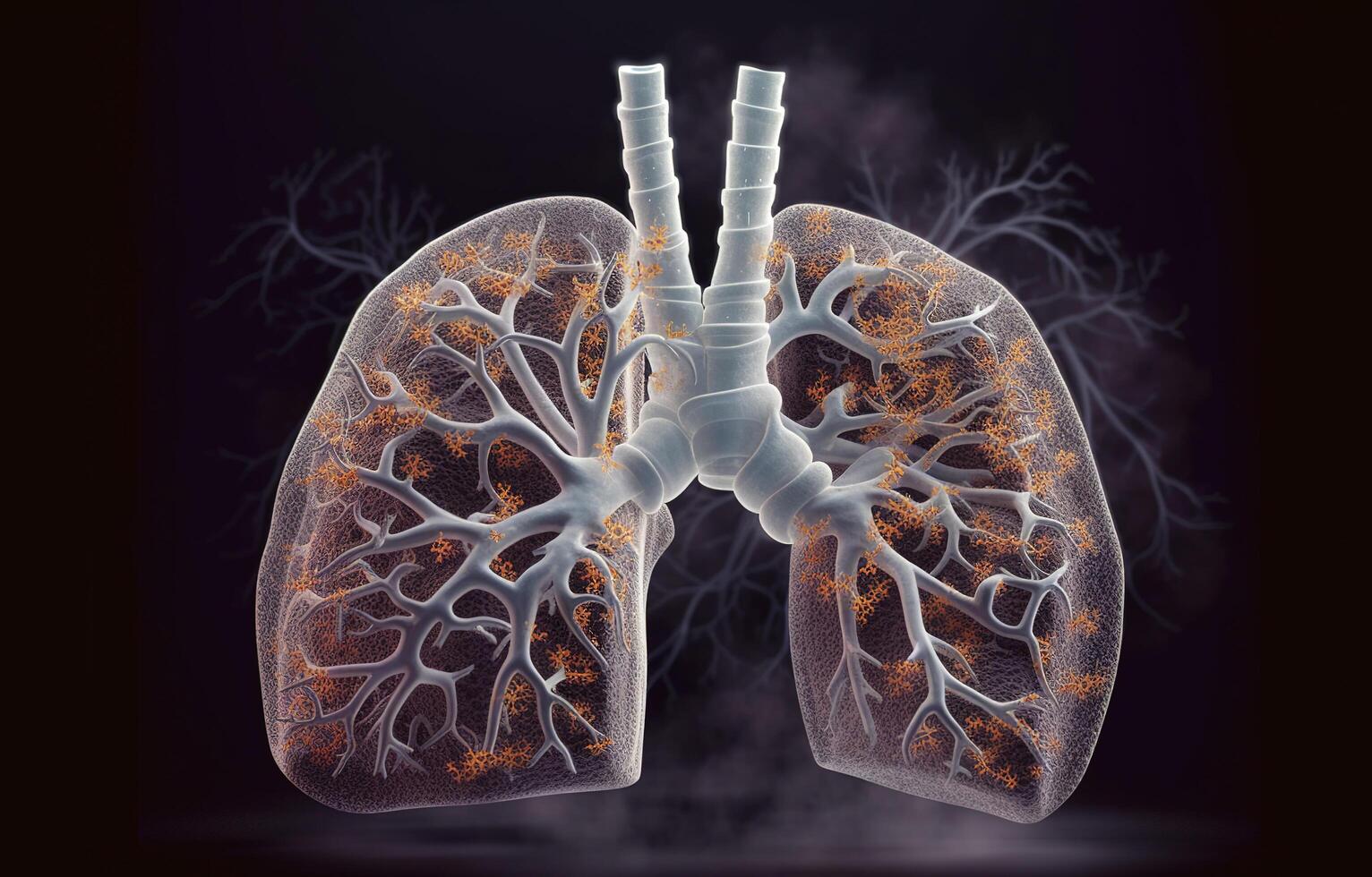 Human Lungs with smoke, Lung disease from smoking, pm 2.5 and air pollution,Human Lung model illness, Lung cancer, and lung disease, photo