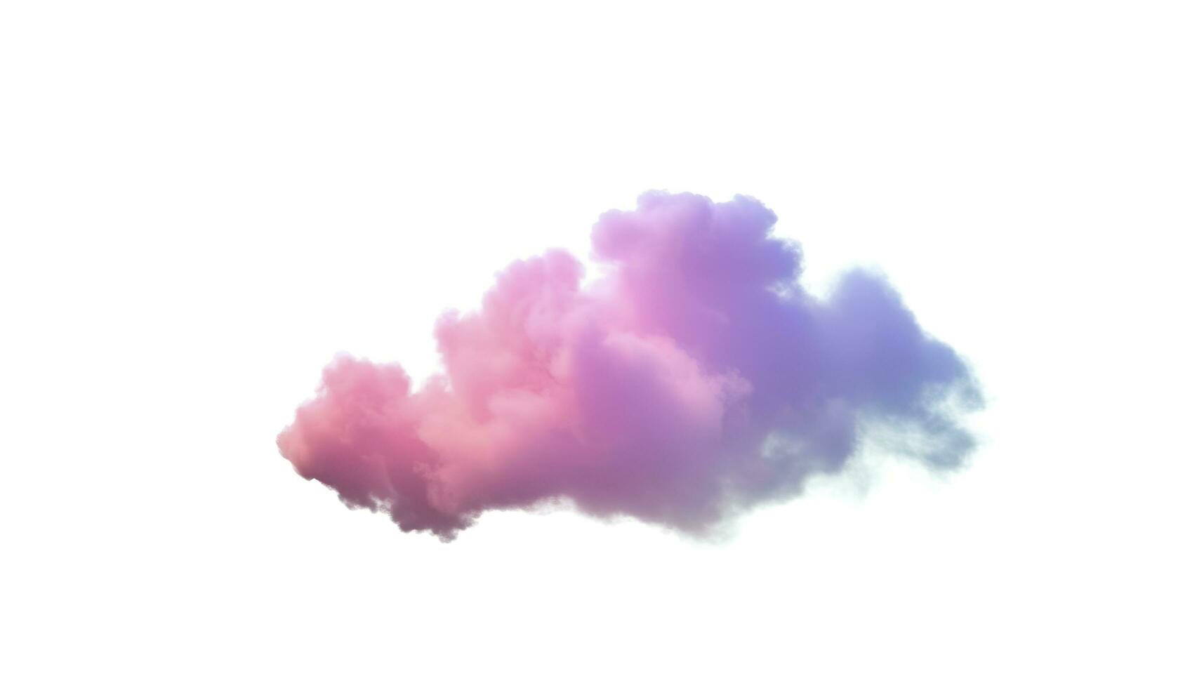 3d render, glowing colorful soft cloud isolated on white background. Fluffy cumulus atmosphere phenomenon. Realistic sky clip art element, generate ai photo