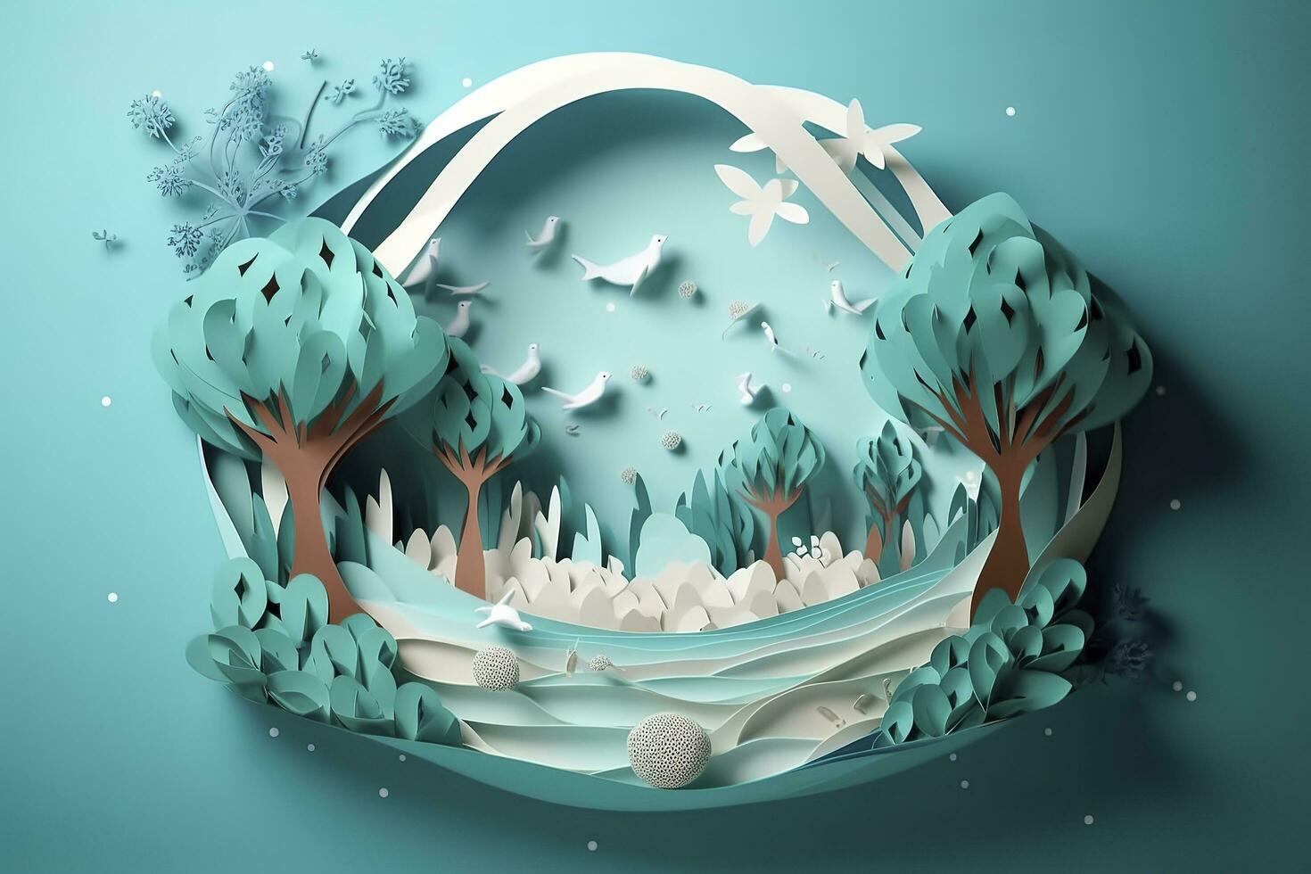 Paper art , Ecology and world water day , Saving water and world Environment day, environmental protection and save earth water , Generate Ai photo