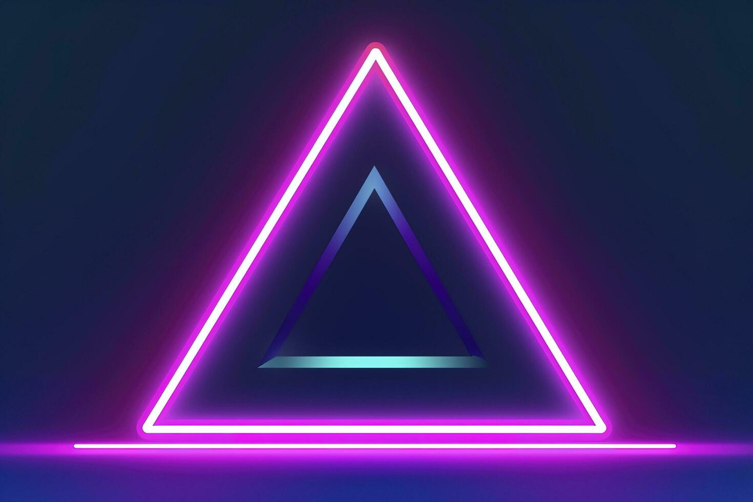 3d render, abstract fantasy background. Unique futuristic wallpaper with a triangular geometric shape glowing with pink red neon light, colorful, generate ai photo