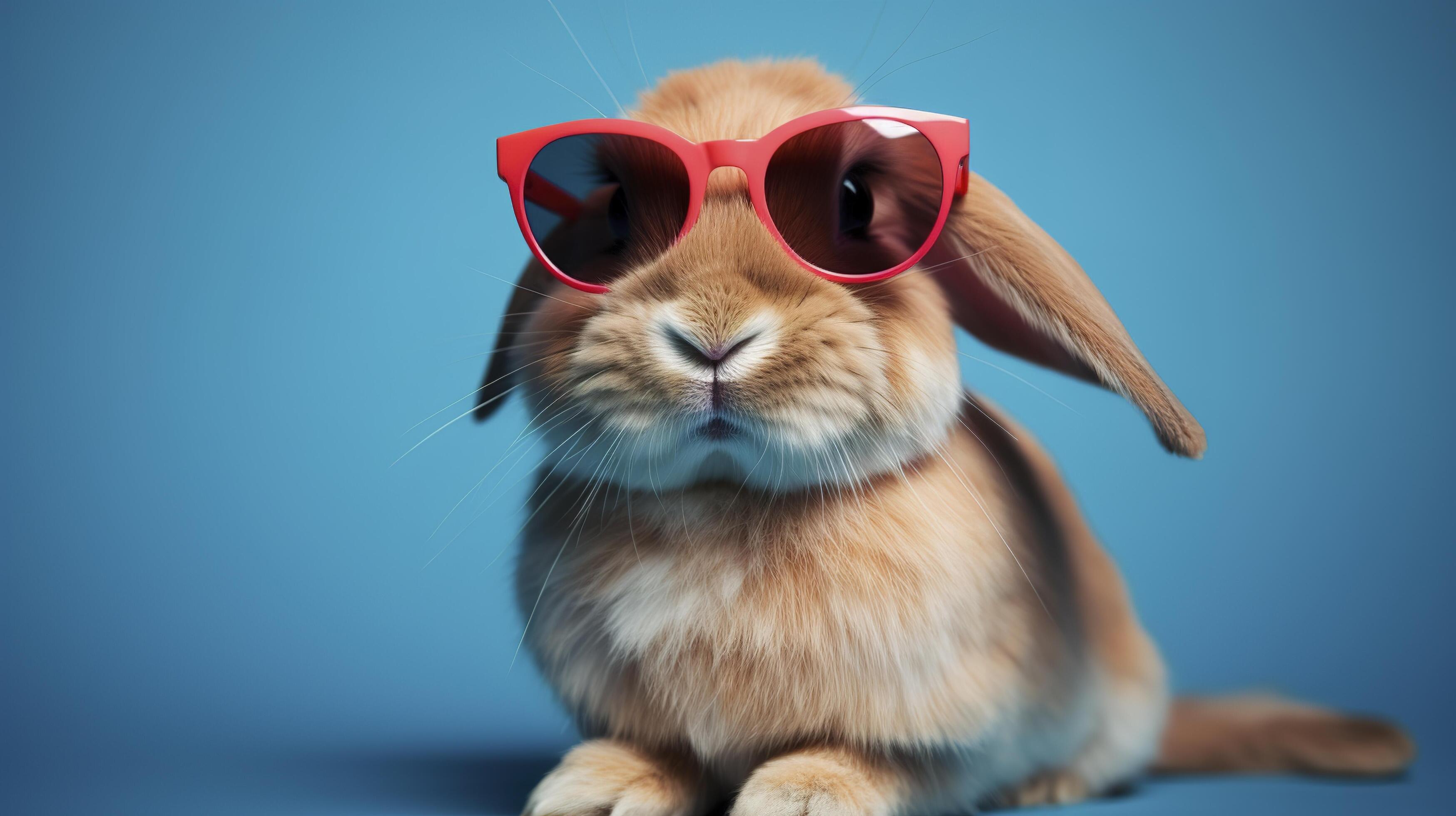 Cool bunny with sunglasses on colorful background. 24404780 Stock Photo