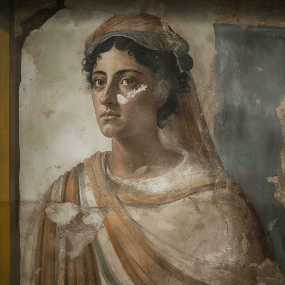 fresco retrato de mujer desde Pompeya restos, antiguo Roma, Italia, generar ai foto