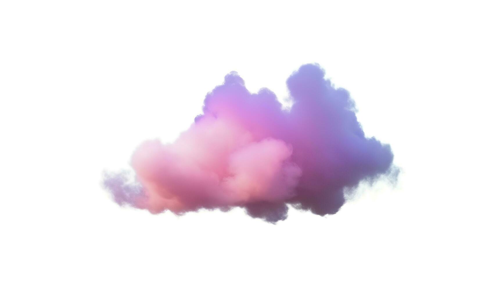 3d render, glowing colorful soft cloud isolated on white background. Fluffy cumulus atmosphere phenomenon. Realistic sky clip art element, generate ai photo