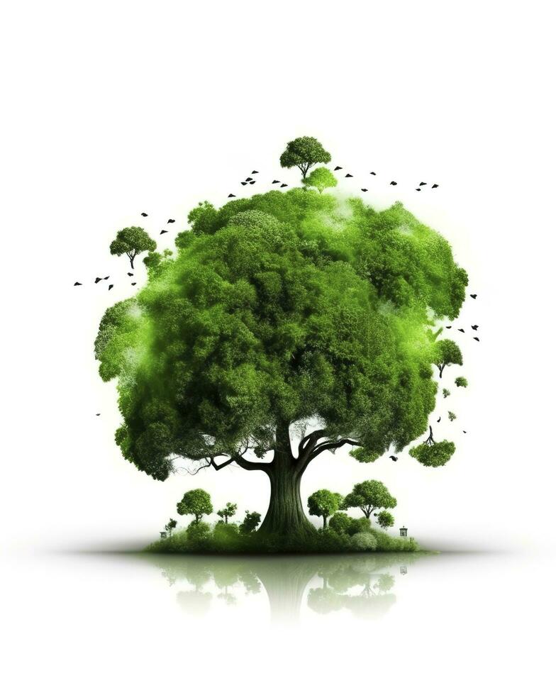 earth day tree on green earth on isolate background, generate ai photo