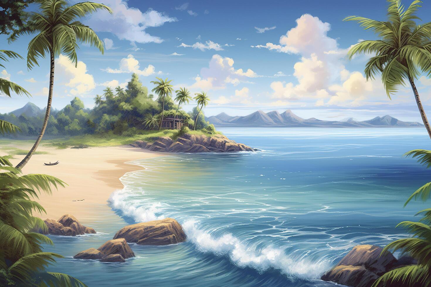 tropical island with beautiful beach created with technology photo
