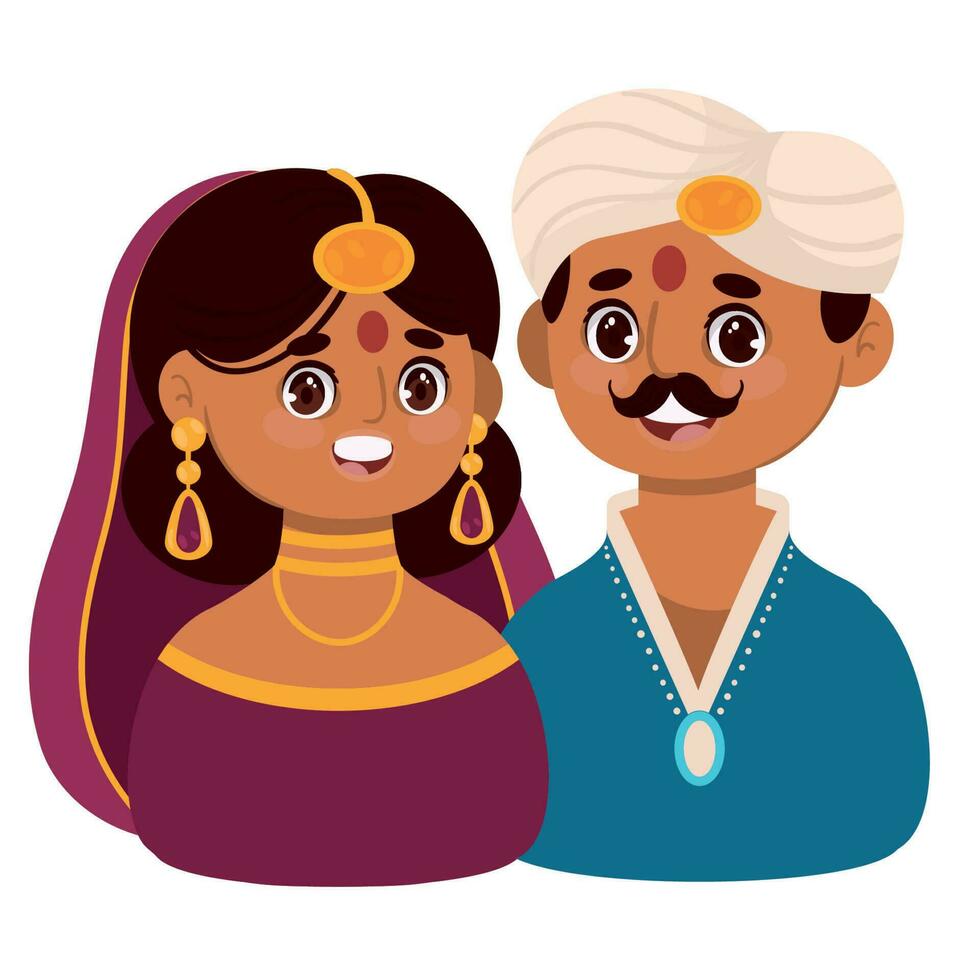 indian couple portrait vector