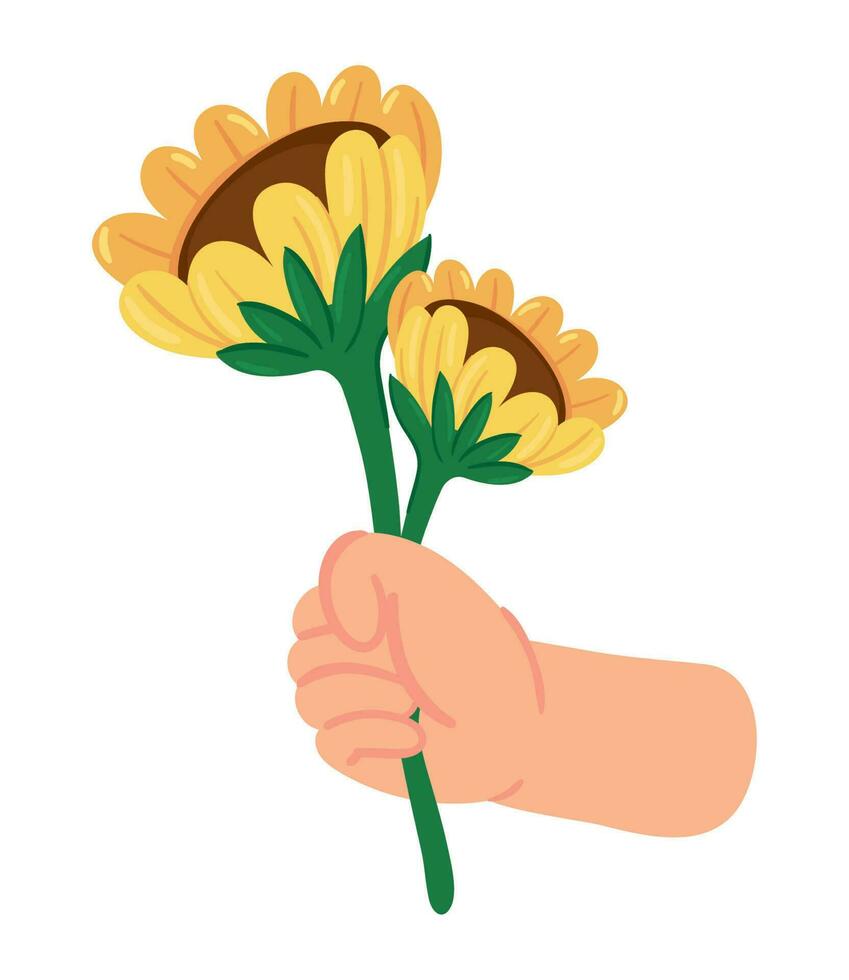 hand with flowers icon isolated white background vector