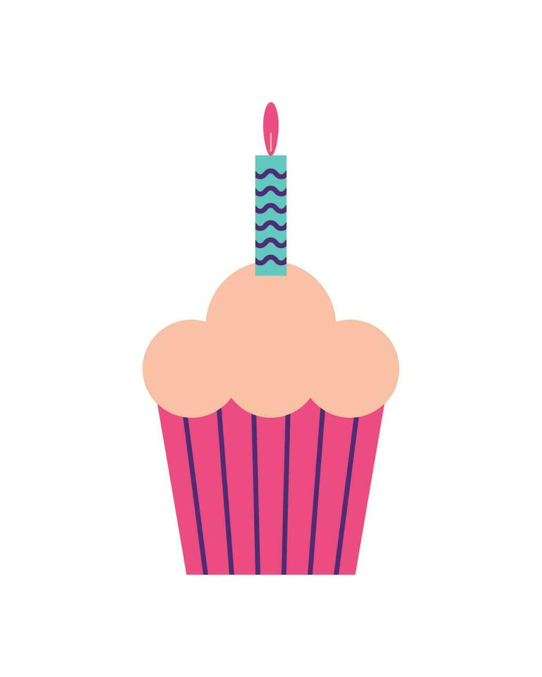 birthday cupcake with candle icon white background vector