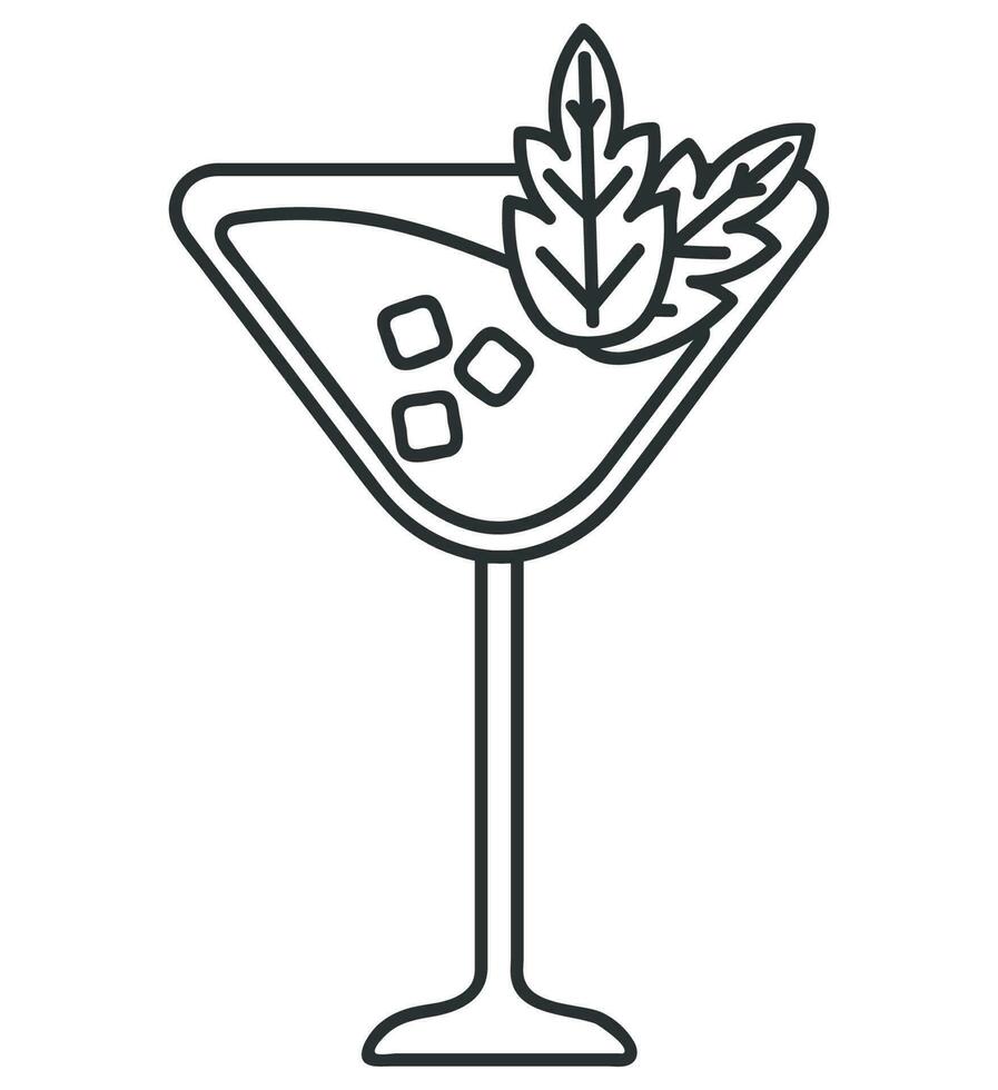 cocktail with mint leaf line icon isolated vector