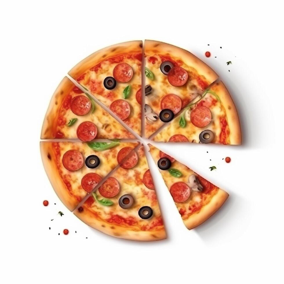 Pizza Italian food, flat lay style white background. photo