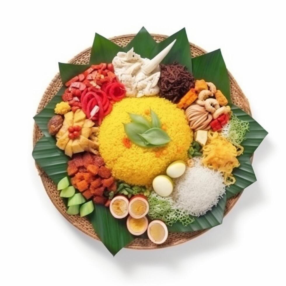 tumpeng arroz, indonesio tradicional comida para celebracion momento. ai generado foto